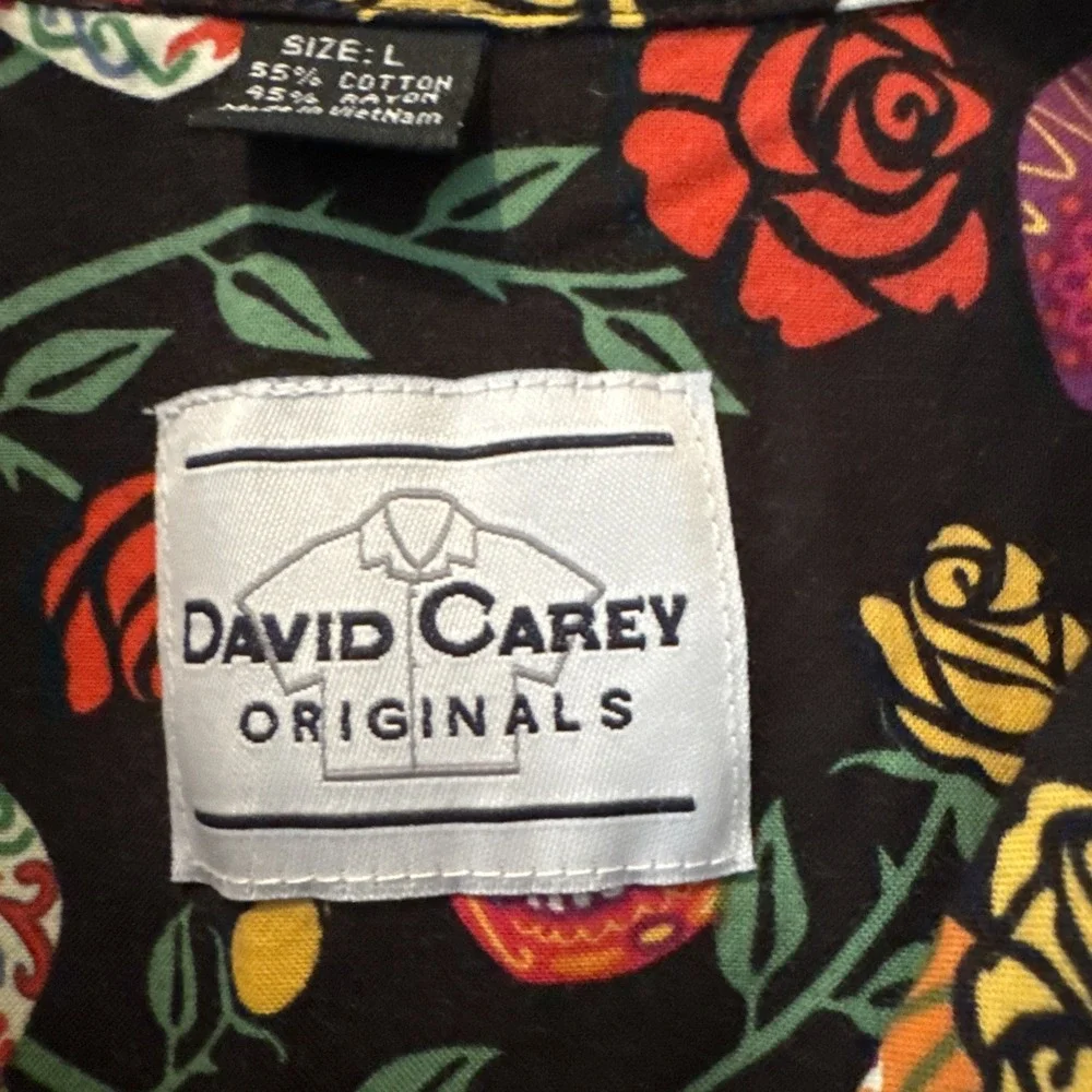 David Carey Originals Mens LG Dia De Los Muertos Sugar Skulls Button Up Shirt
